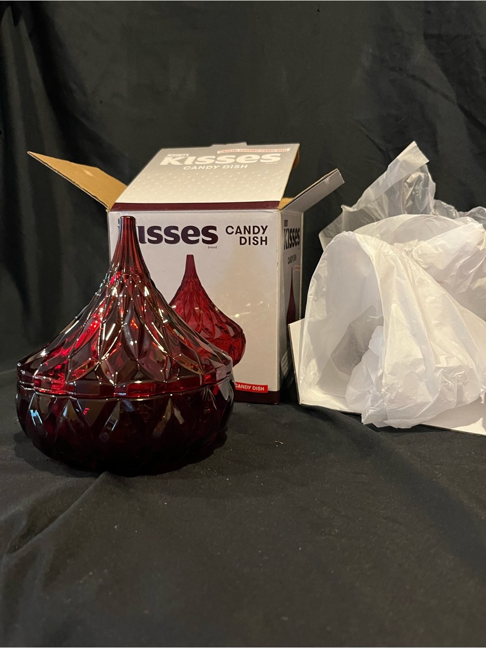 Kisses Red Glass Candy Dish with Lid